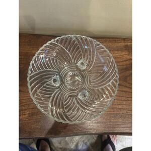 Vintage 1941 Anchor Hocking Clear Prismatic Swirl-Rib Bowl - 3 toes